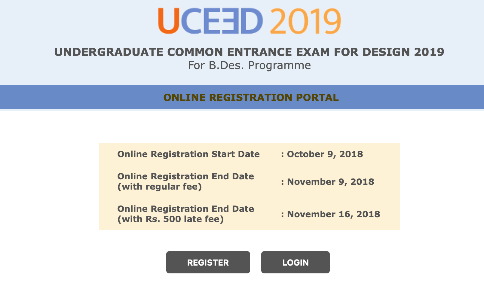 UCEED 2019 Registrations started Screenshot