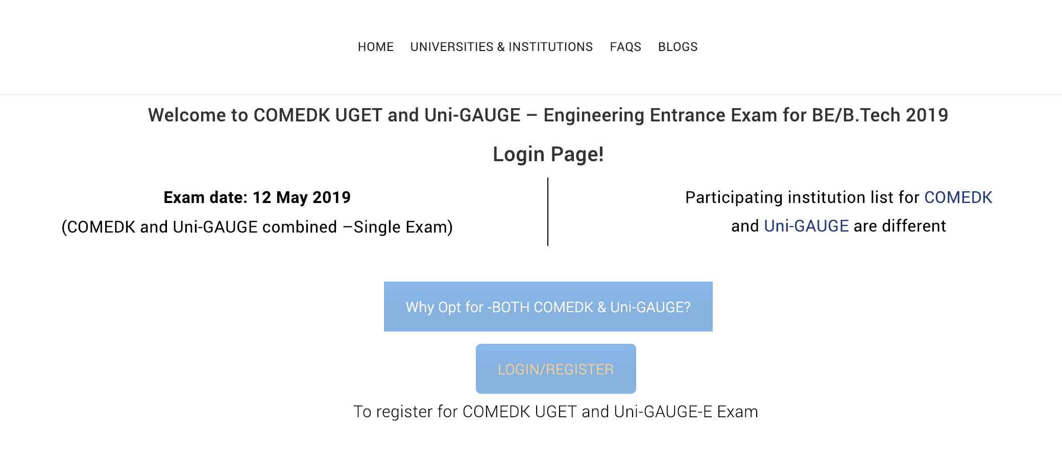 COMEDK UGET 2019 Registrations Started Screenshot