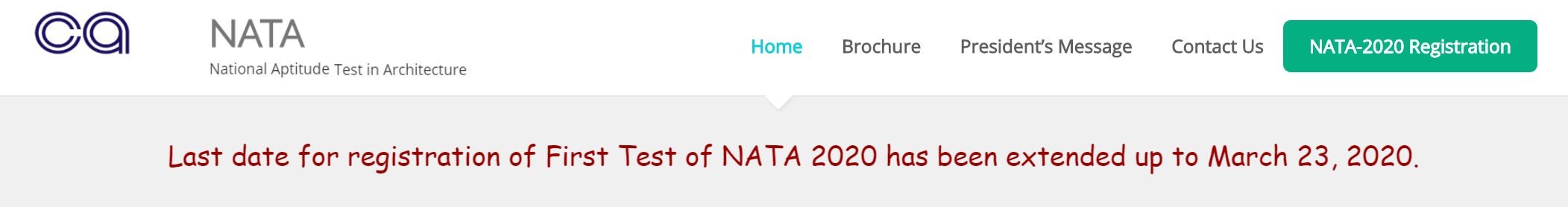 NATA 2020 Last Date Extended Screenshot