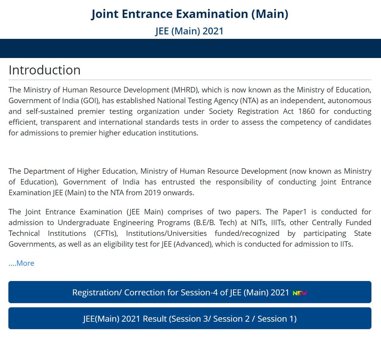 JEE Main 2021 Session-4 Registrations Open Screenshot